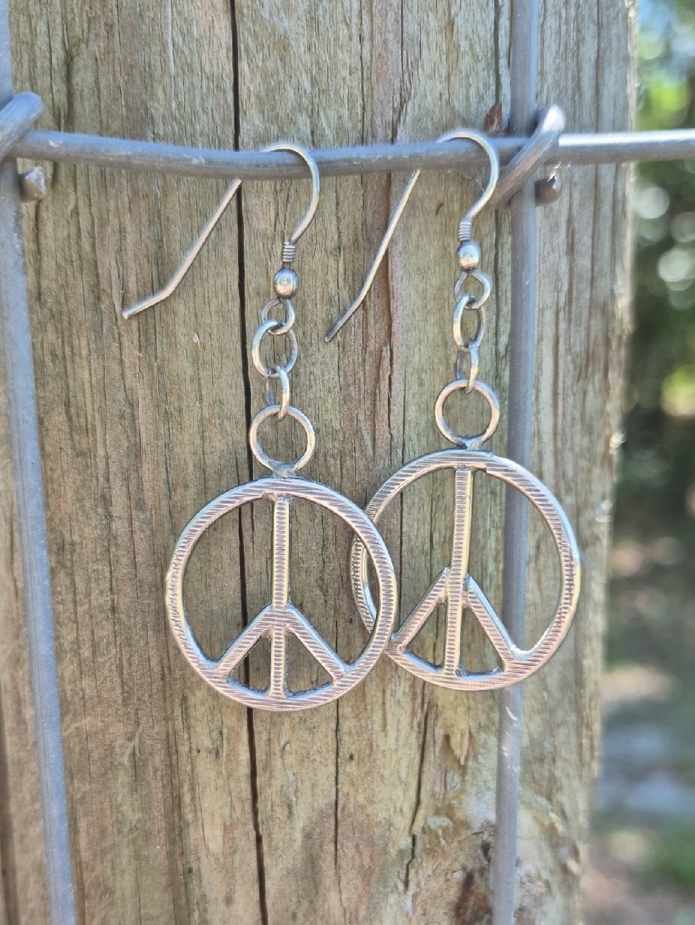 Hand Crafted Stamped  Sterling Silver Unique " Peace Sign " Dangles